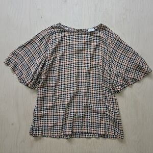 A New Day Plaid Flutter Sleeve Top - Small